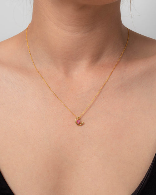 Cinnamon Moon Kette – cozy candy aus vergoldetem Sterling Silber mit pinkem Saphir, Ansicht 2