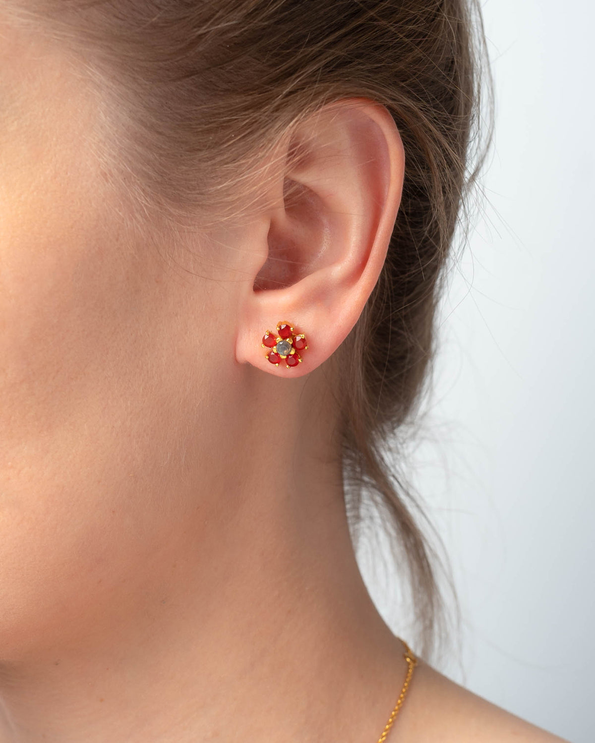 The Flower Ohrring – indian summer aus vergoldetem Sterling Silber mit Carneol, Labradorit, Ansicht 2