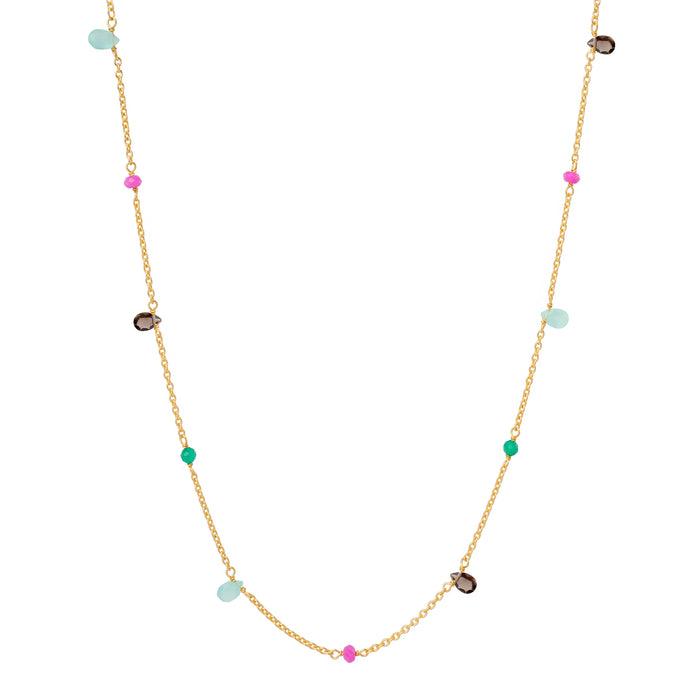 Velvet Garden Kette – pop up aus vergoldetem Sterling Silber mit Rauchquarz, Chalcedon, pink und grünem Onyx