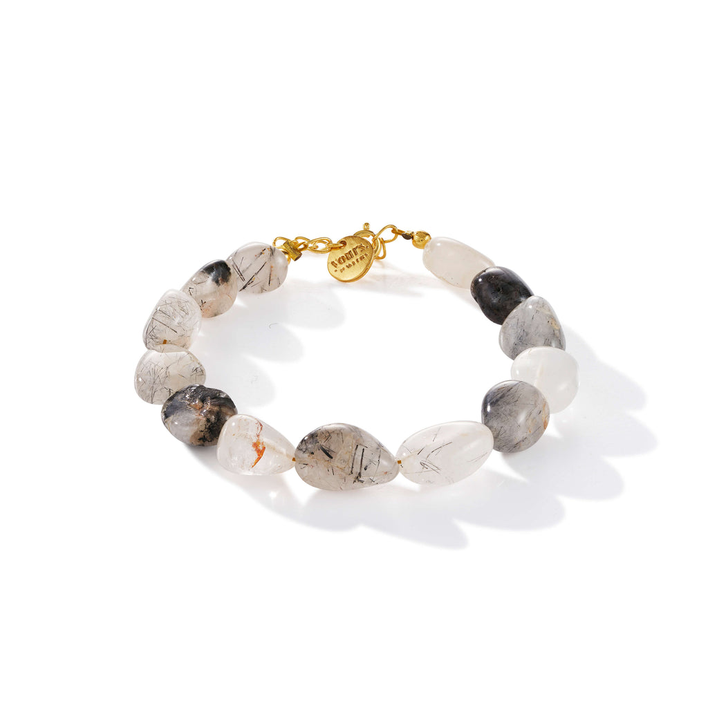 Pebble Armband aus vergoldetem Sterling Silber mit Rutilquarz