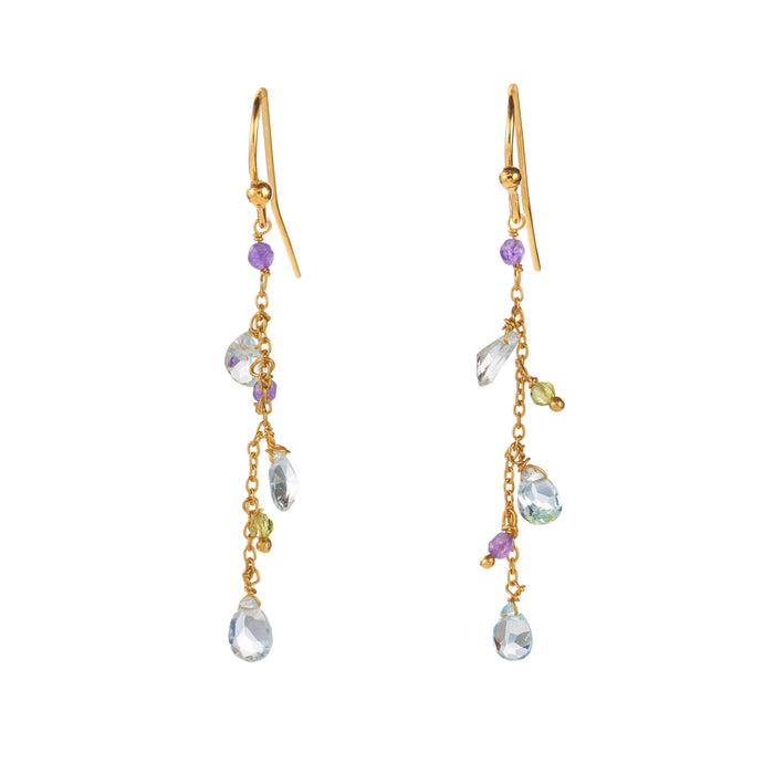 Velvet Garden Kettenohrring aus vergoldetem Sterling Silber mit Amethyst, blauem Topas, Peridot