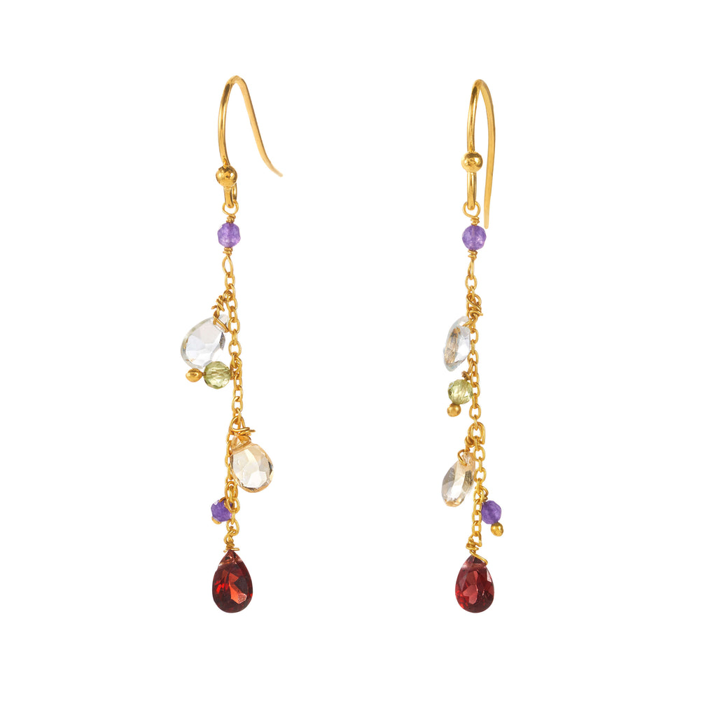 Velvet Garden Ohrring aus vergoldetem Sterling Silber mit Amethyst, blauem Topas, Peridot, Granat, Bergkristall, Citrin