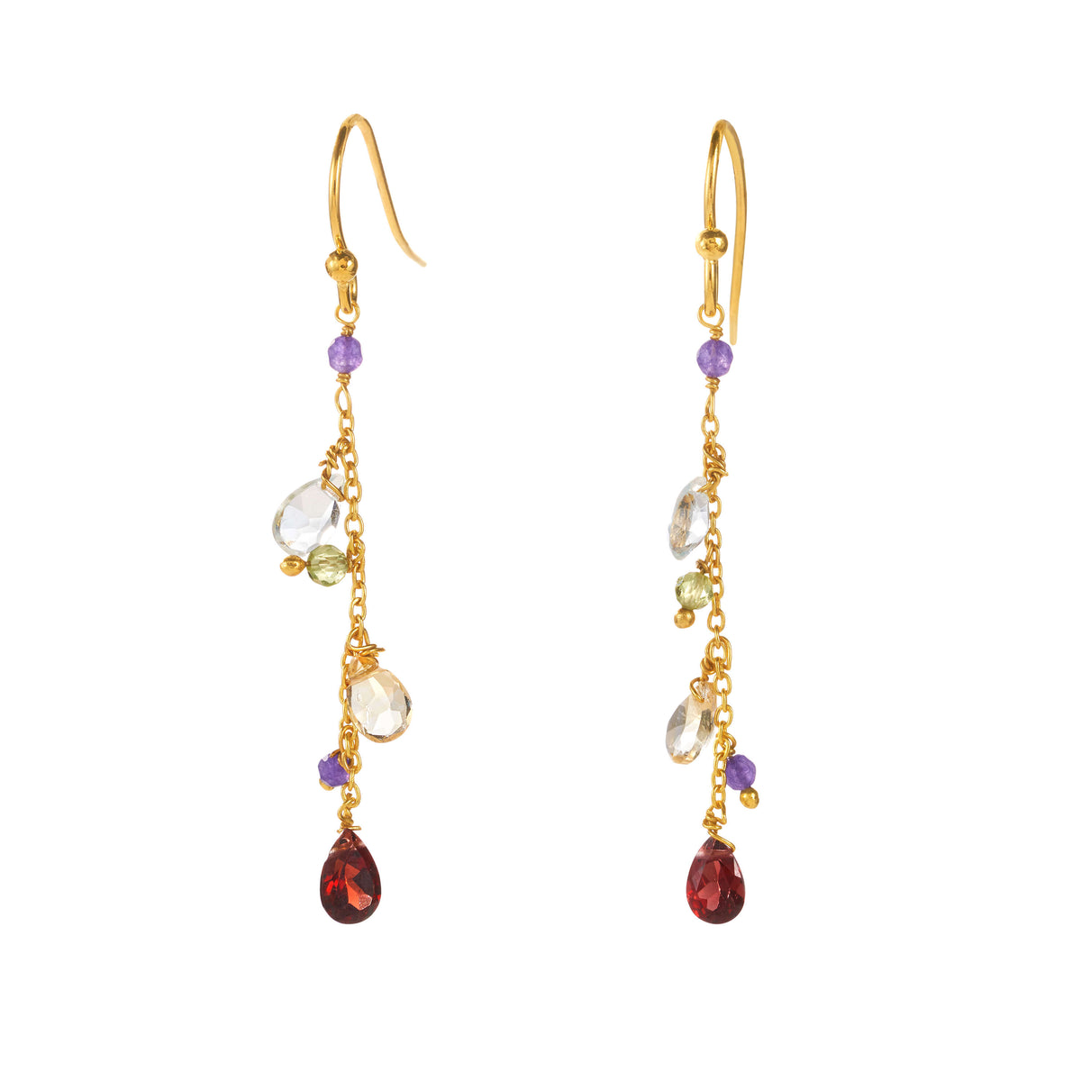 Velvet Garden Ohrring aus vergoldetem Sterling Silber mit Amethyst, blauem Topas, Peridot, Granat, Bergkristall, Citrin