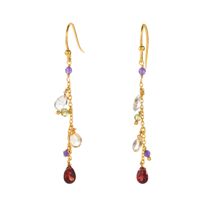 Velvet Garden Ohrring aus vergoldetem Sterling Silber mit Amethyst, blauem Topas, Peridot, Granat, Bergkristall, Citrin