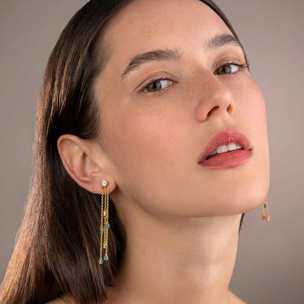 Clapping out Loud Ohrring – sea space aus vergoldetem Sterling Silber mit weißem Topas & London Blue Topas, Ansicht 2