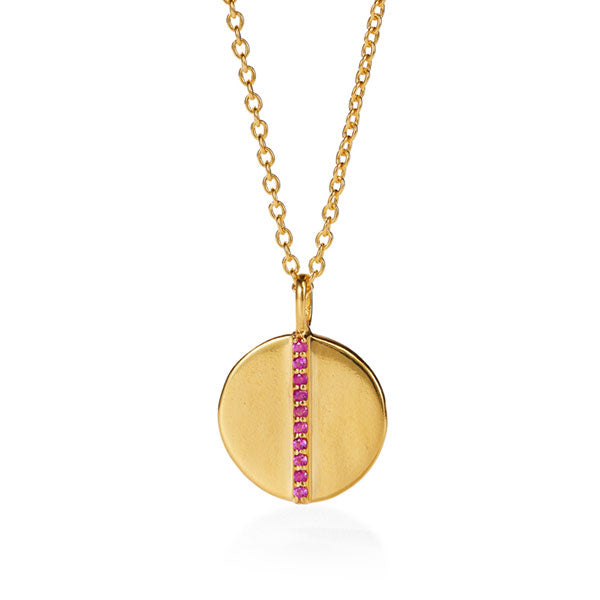 Flip a Coin Kette Kurz aus vergoldetem Sterling Silber mit pink Saphir