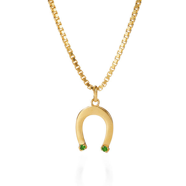 Good Fortune Horseshoe Kette – shake that tree aus vergoldetem Sterling Silber mit Tsavorite/grünem Granat