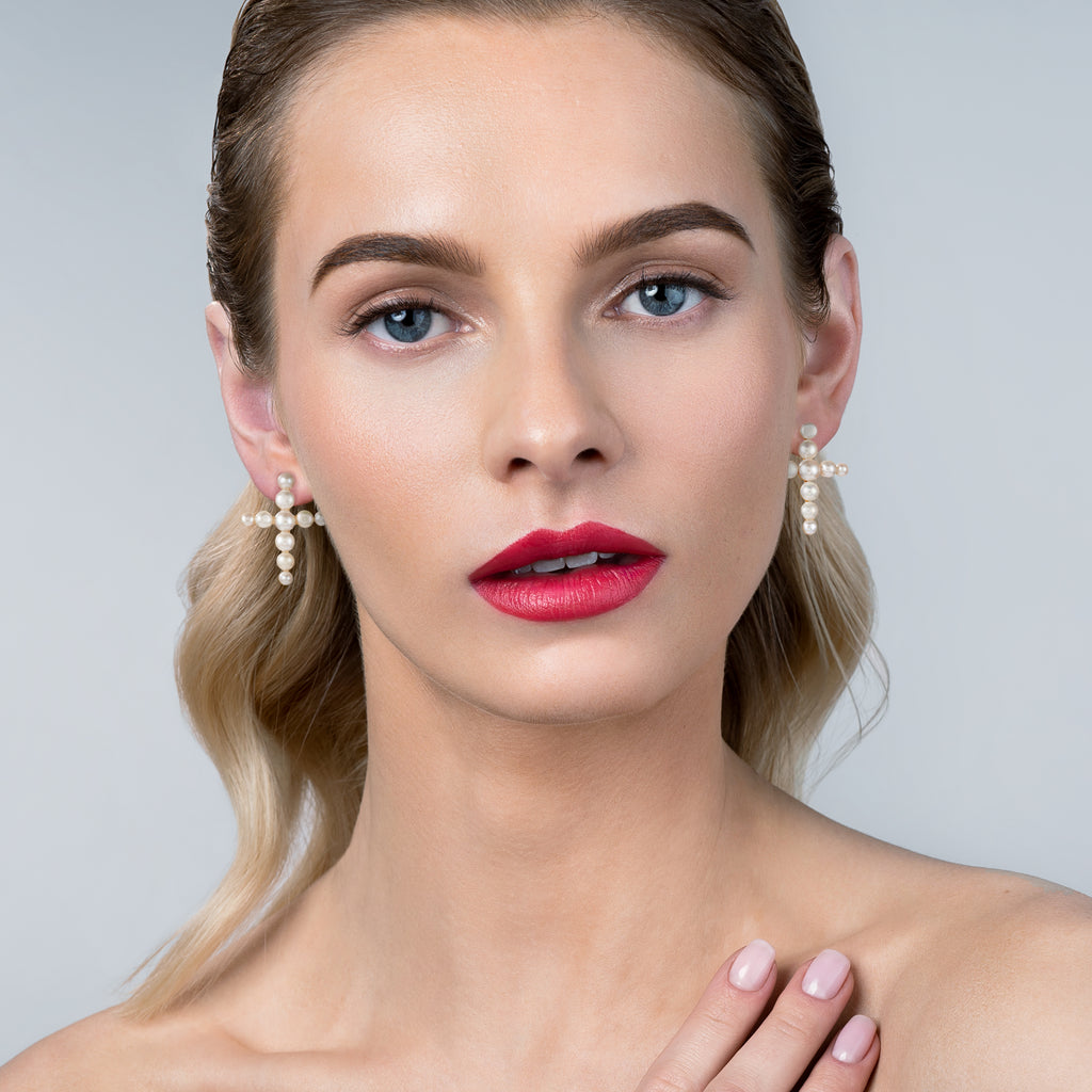 Cruz del Mar Ohrring – icy ivory aus vergoldetem Sterling Silber mit Perle, Ansicht 2