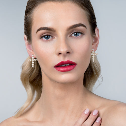 Cruz del Mar Ohrring – icy ivory aus vergoldetem Sterling Silber mit Perle, Ansicht 2
