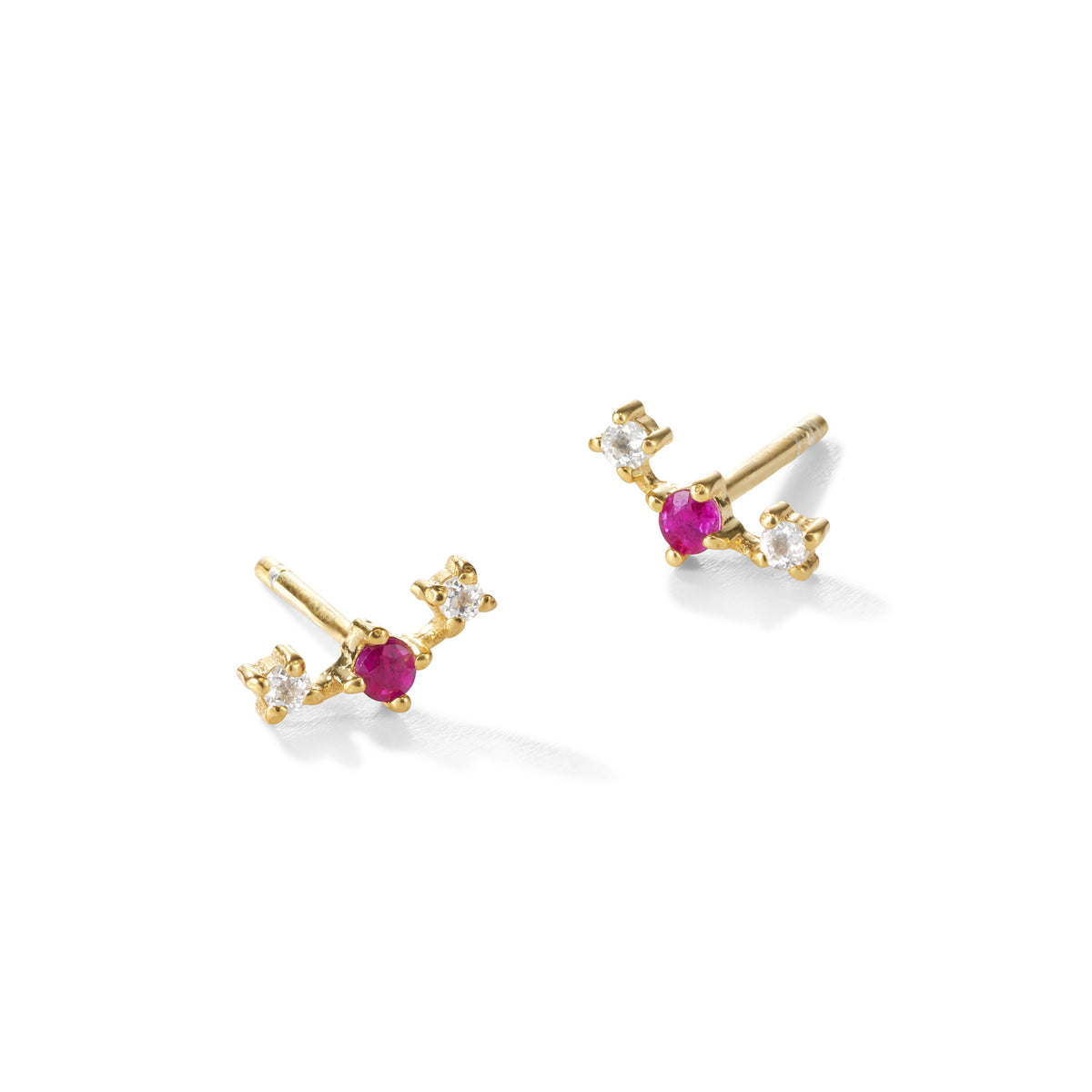 Broken Vintage Ohrring – raspberry sorbet, vergoldet aus vergoldetem Sterling Silber mit Weißem Topas & pinkem Saphir
