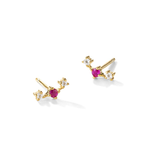 Broken Vintage Ohrring – raspberry sorbet, vergoldet aus vergoldetem Sterling Silber mit Weißem Topas & pinkem Saphir