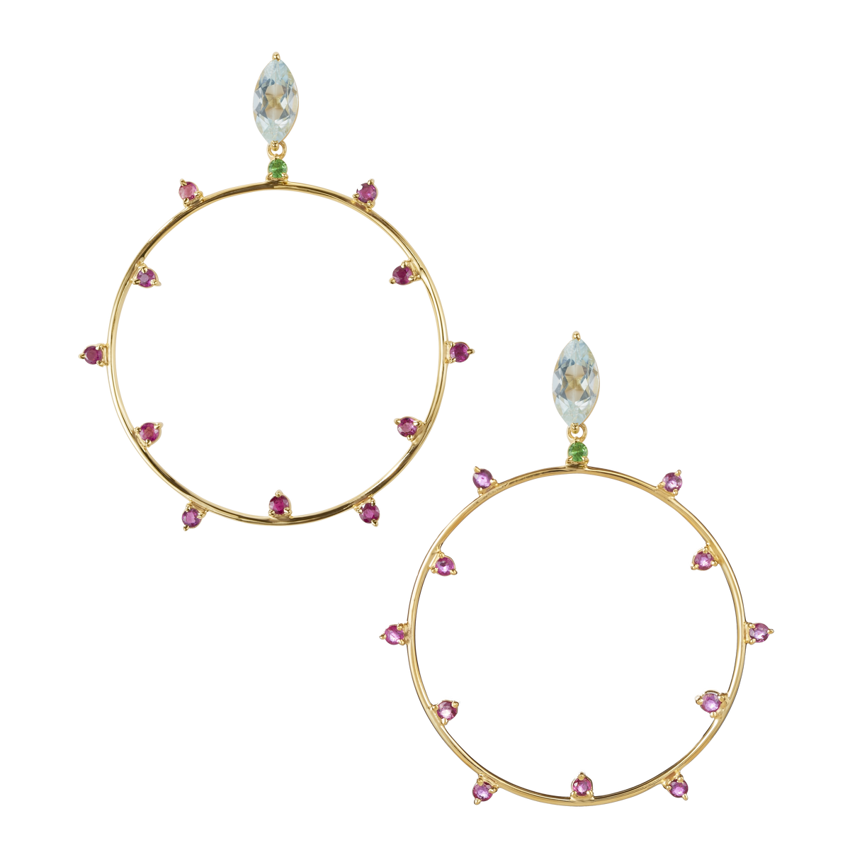 Funfair Parade Ohrring aus vergoldetem Sterling Silber mit blauem Topas, pink Turmalin & Tsavorite/grünem Granat