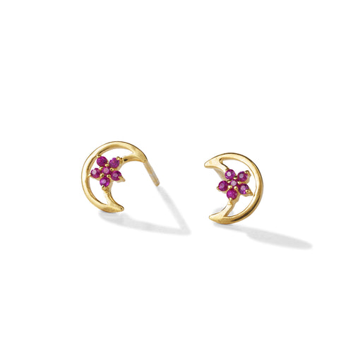 Cinnamon Moon Ohrring – cozy candy aus vergoldetem Sterling Silber mit pinkem Saphir
