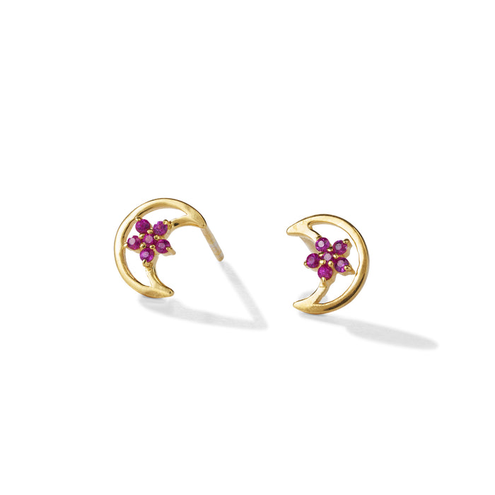 Cinnamon Moon Ohrring – cozy candy aus vergoldetem Sterling Silber mit pinkem Saphir