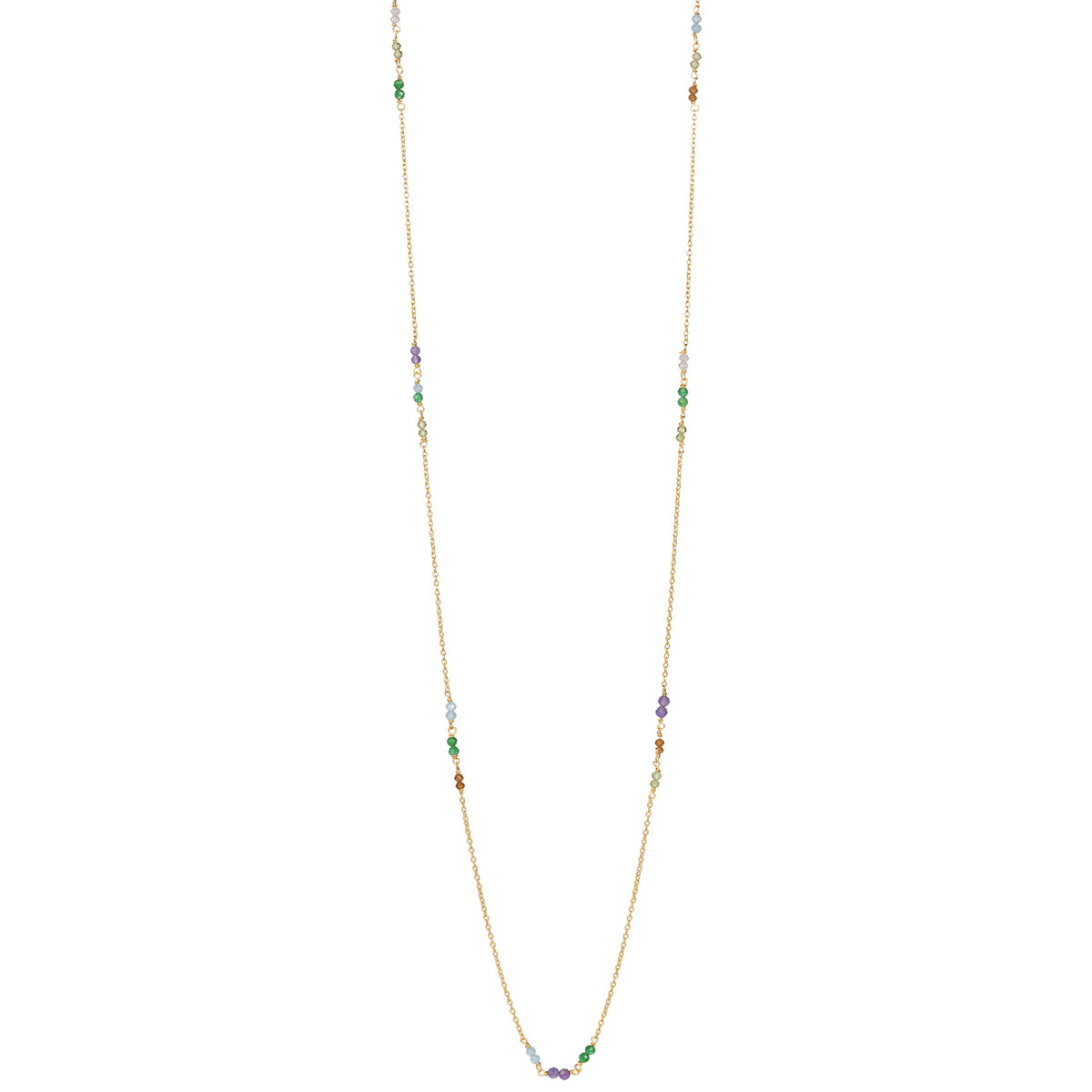 Petit Jardin Kette lang multi aus vergoldetem Sterling Silber mit grünem Onyx, blauem Chalcedon, Citrin, Amethyst