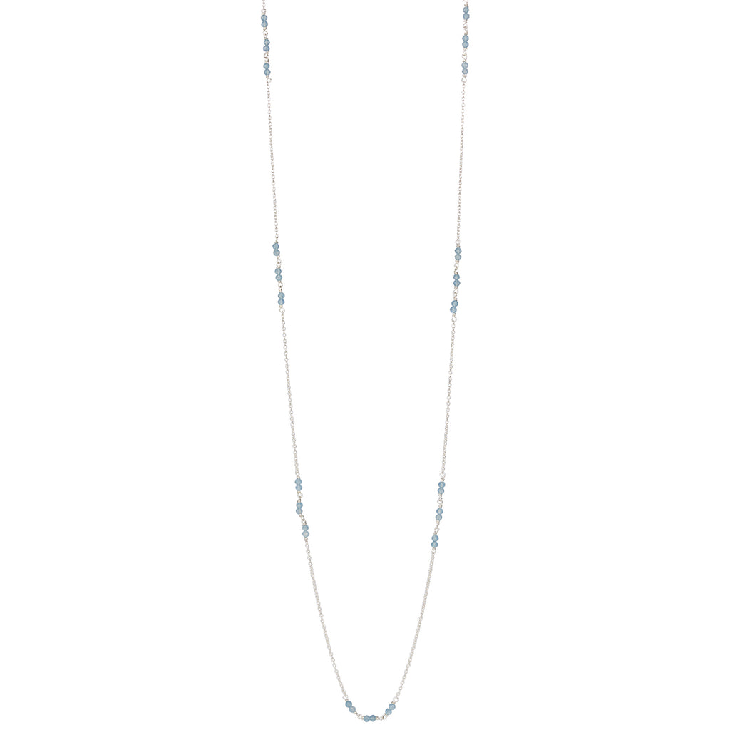 Petit Jardin Kette lang – blissful blue, Silber aus Sterling Silber mit blauem Chalcedon