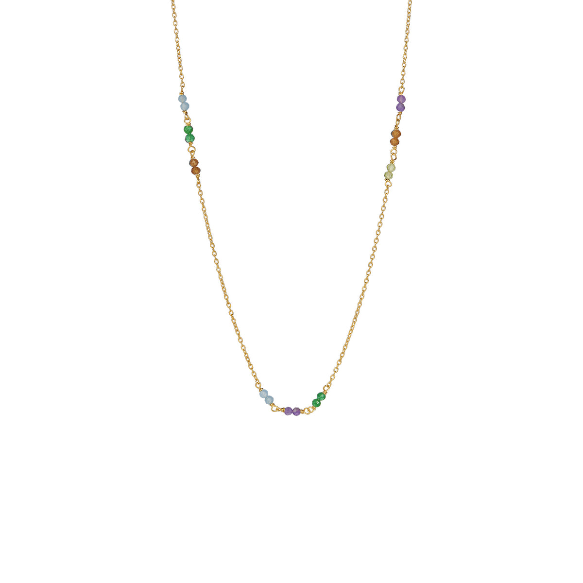 Petit Jardin Kette kurz multi – vergoldet aus vergoldetem Sterling Silber mit grünem Onyx, blauem Chalcedon, Citrin, Amethyst