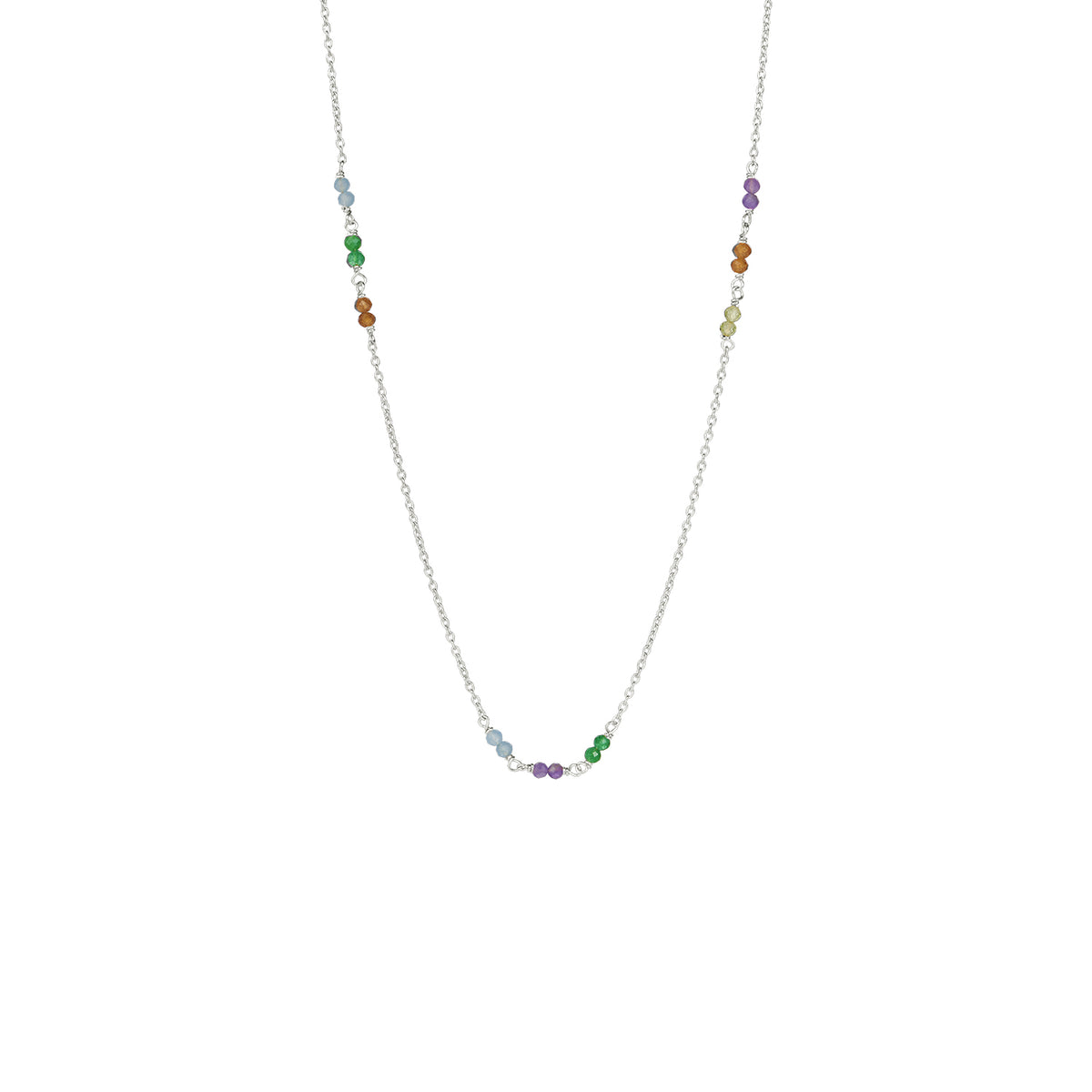 Petit Jardin Kette kurz multi – Silber aus Sterling Silber mit grünem Onyx, blauem Chalcedon, Citrin, Amethyst