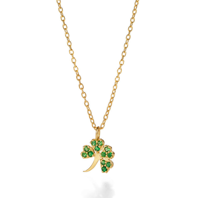 Fields of bright Clover Kette aus vergoldetem Sterling Silber mit Tsavorite/grünem Granat