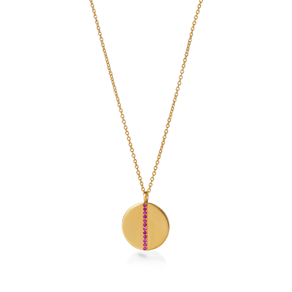 Flip a Coin Kette Lang – cozy candy aus vergoldetem Sterling Silber mit pink Saphir