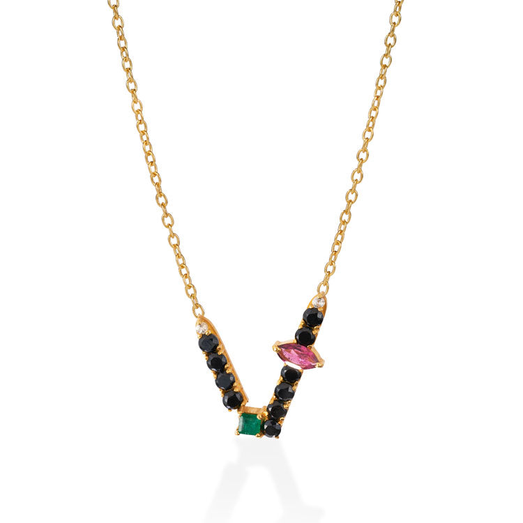 Cosmic Eve Kette – night sky aus vergoldetem Sterling Silber mit Smaragd, schwarzem Spinel, Turmalin, weißem Topas