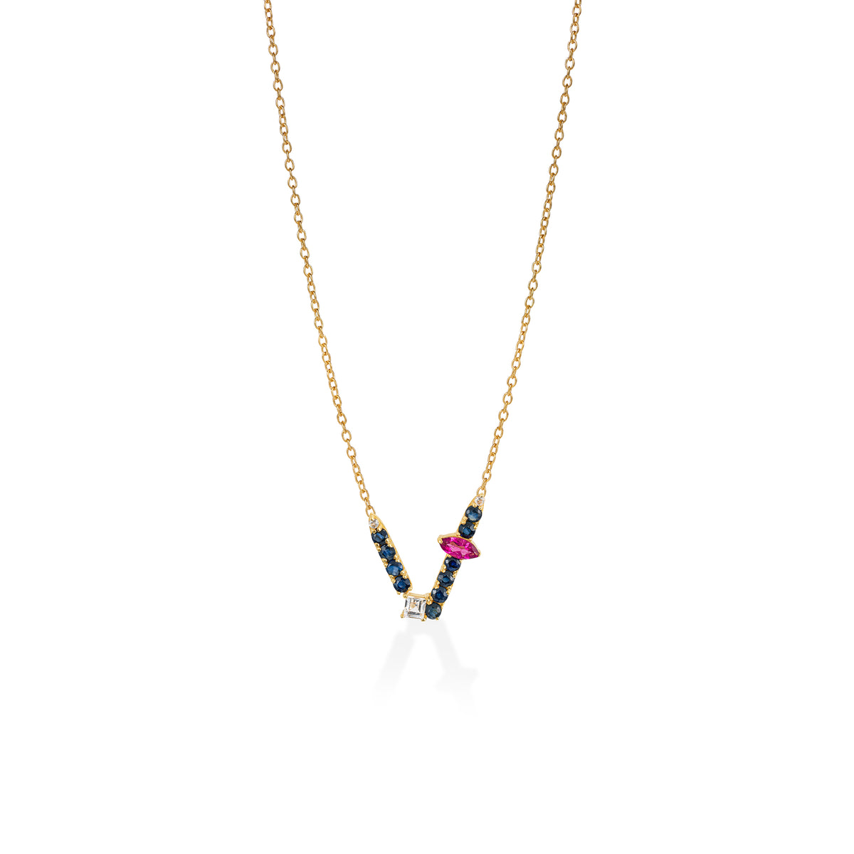 Cosmic Eve Kette – ocean wave aus vergoldetem Sterling Silber mit London blauem Topas, Saphir, blauem Topas, weißem Topas