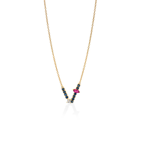 Cosmic Eve Kette – ocean wave aus vergoldetem Sterling Silber mit London blauem Topas, Saphir, blauem Topas, weißem Topas