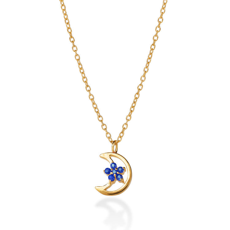 Cinnamon Moon Kette – eccentric blue aus vergoldetem Sterling Silber mit blauem Saphir