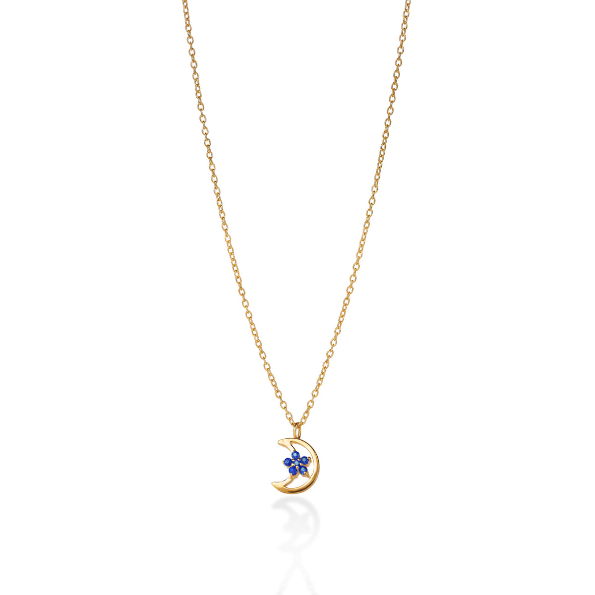Cinnamon Moon Kette – eccentric blue aus vergoldetem Sterling Silber mit blauem Saphir, Ansicht 2