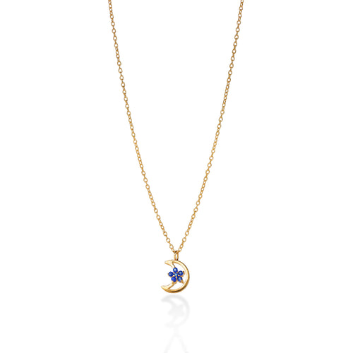 Cinnamon Moon Kette – eccentric blue aus vergoldetem Sterling Silber mit blauem Saphir, Ansicht 2