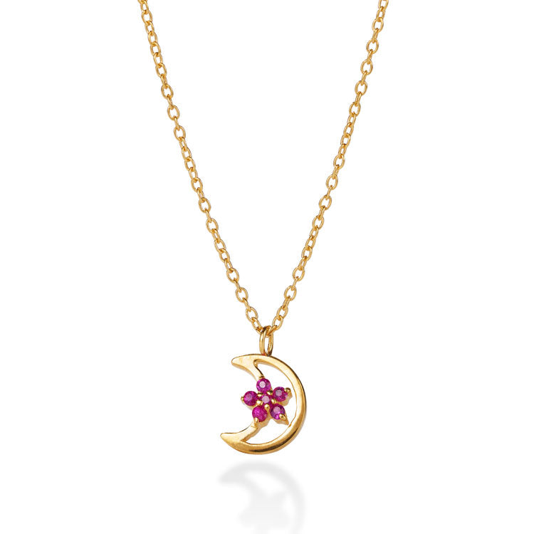 Cinnamon Moon Kette – cozy candy aus vergoldetem Sterling Silber mit pinkem Saphir