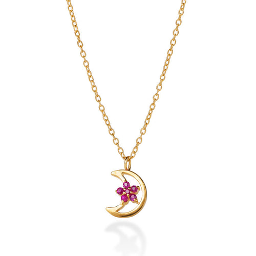 Cinnamon Moon Kette – cozy candy aus vergoldetem Sterling Silber mit pinkem Saphir