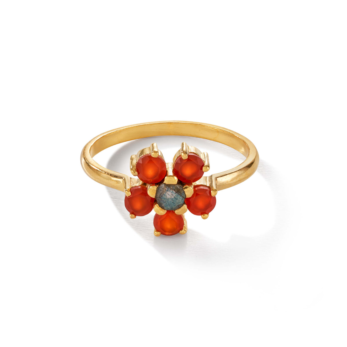 The Flower Ring – indian summer aus vergoldetem Sterling Silber mit Carneol, Labradorit