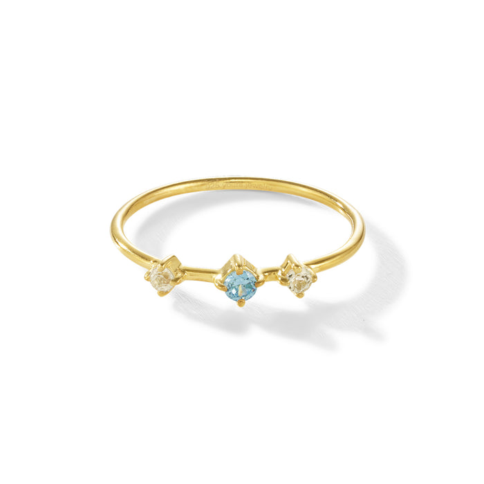Broken Vintage Ring – milky skylight, vergoldet aus vergoldetem Sterling Silber mit Mondstein & hellblauem Topas