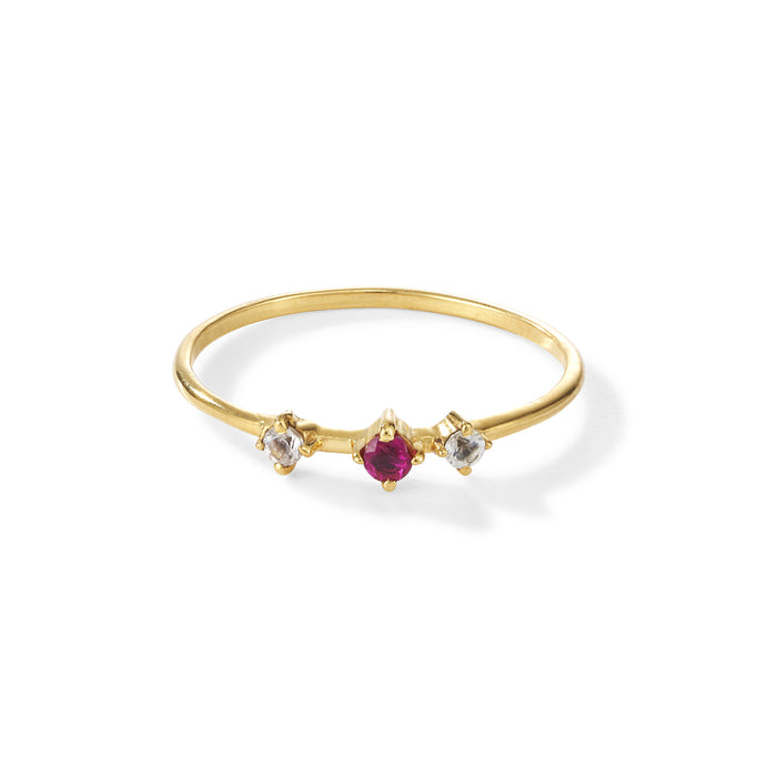 Broken Vintage Ring – raspberry sorbet, vergoldet aus vergoldetem Sterling Silber mit weißem Topas & pinkem Saphir