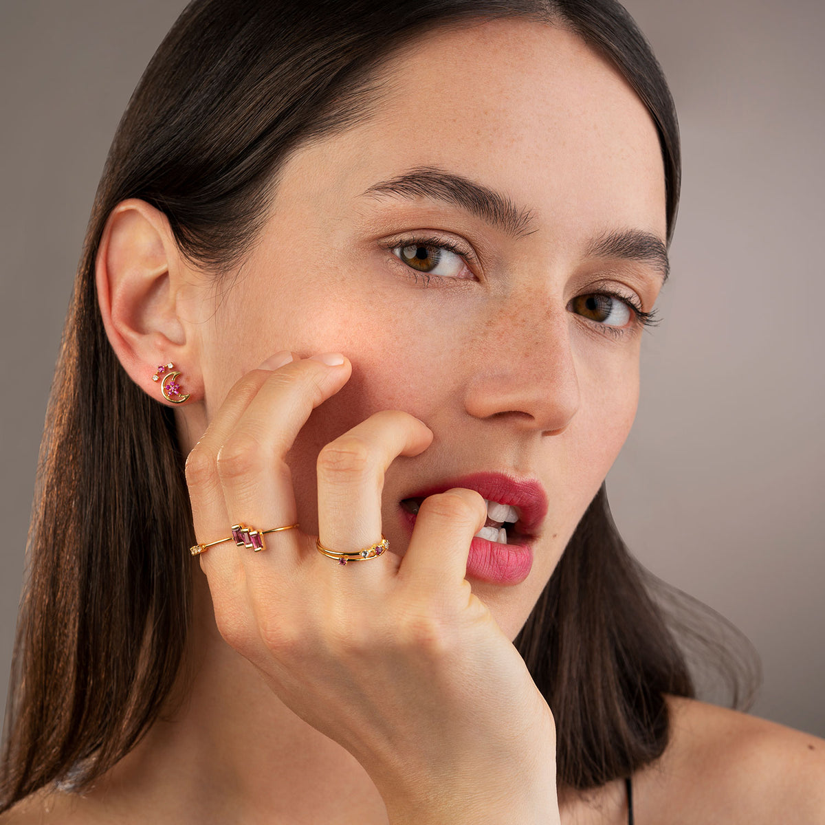 Stairway to the Stars Ring – cozy candy aus vergoldetem Sterling Silber mit pink Turmalin, Ansicht 2