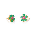The Flower Ohrring – mint leaves aus vergoldetem Sterling Silber mit grüner und pinkem Quarz