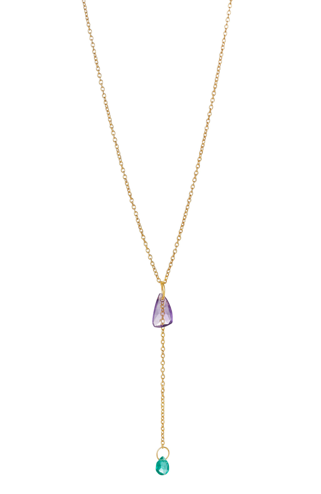Falling Water Kette – crocus aus vergoldetem Sterling Silber mit Amethyst & grünem Turmalin