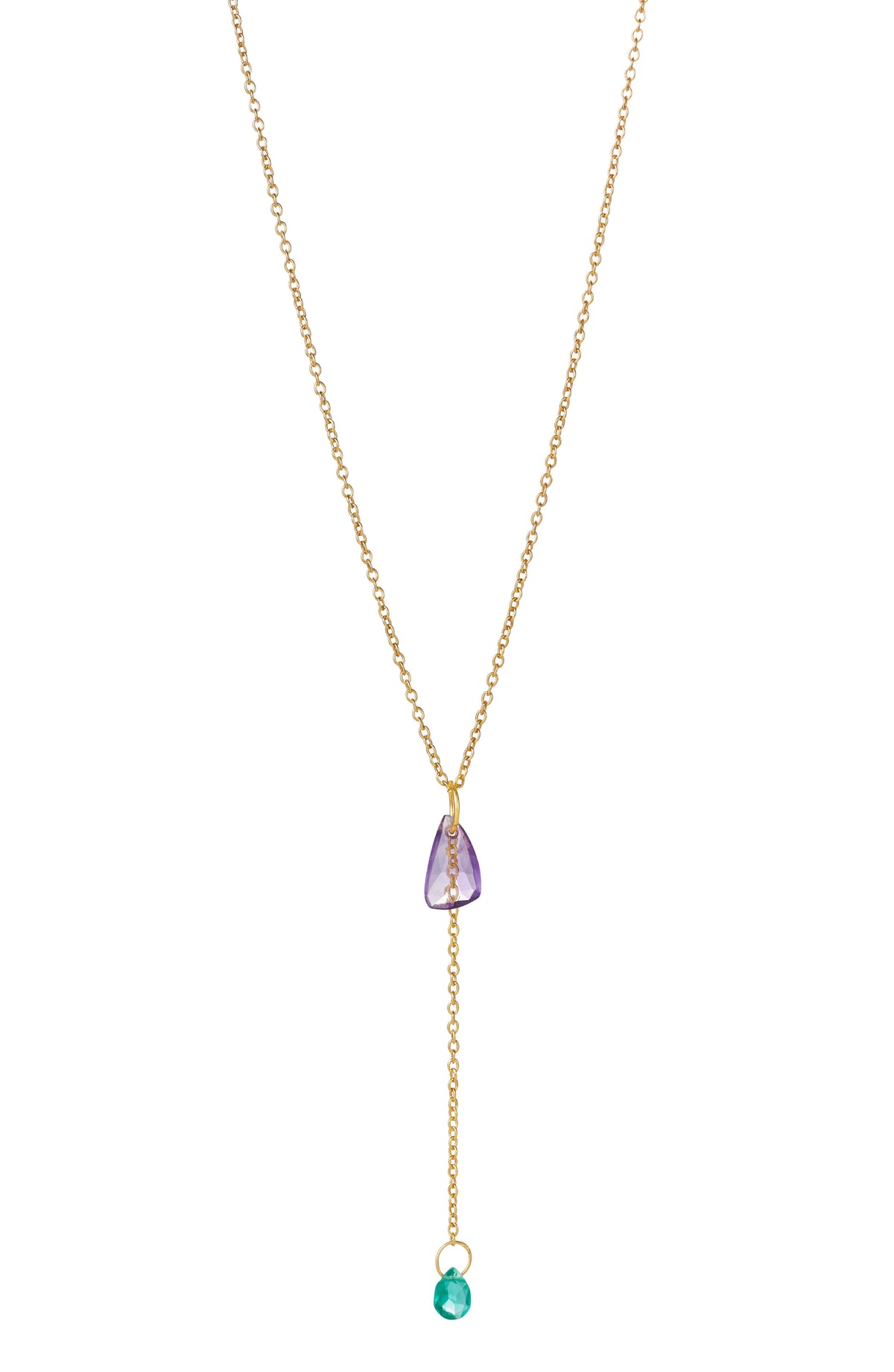 Falling Water Kette – crocus aus vergoldetem Sterling Silber mit Amethyst & grünem Turmalin
