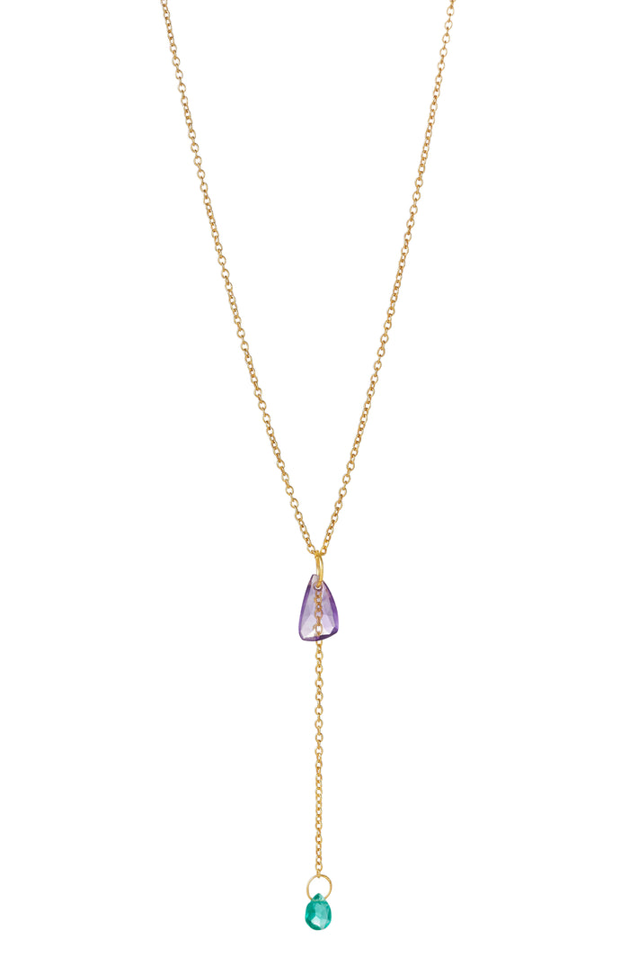 Falling Water Kette – crocus aus vergoldetem Sterling Silber mit Amethyst & grünem Turmalin