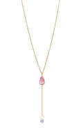 Falling Water Kette – spring break aus vergoldetem Sterling Silber mit Pink Turmalin & hellblauem Topas