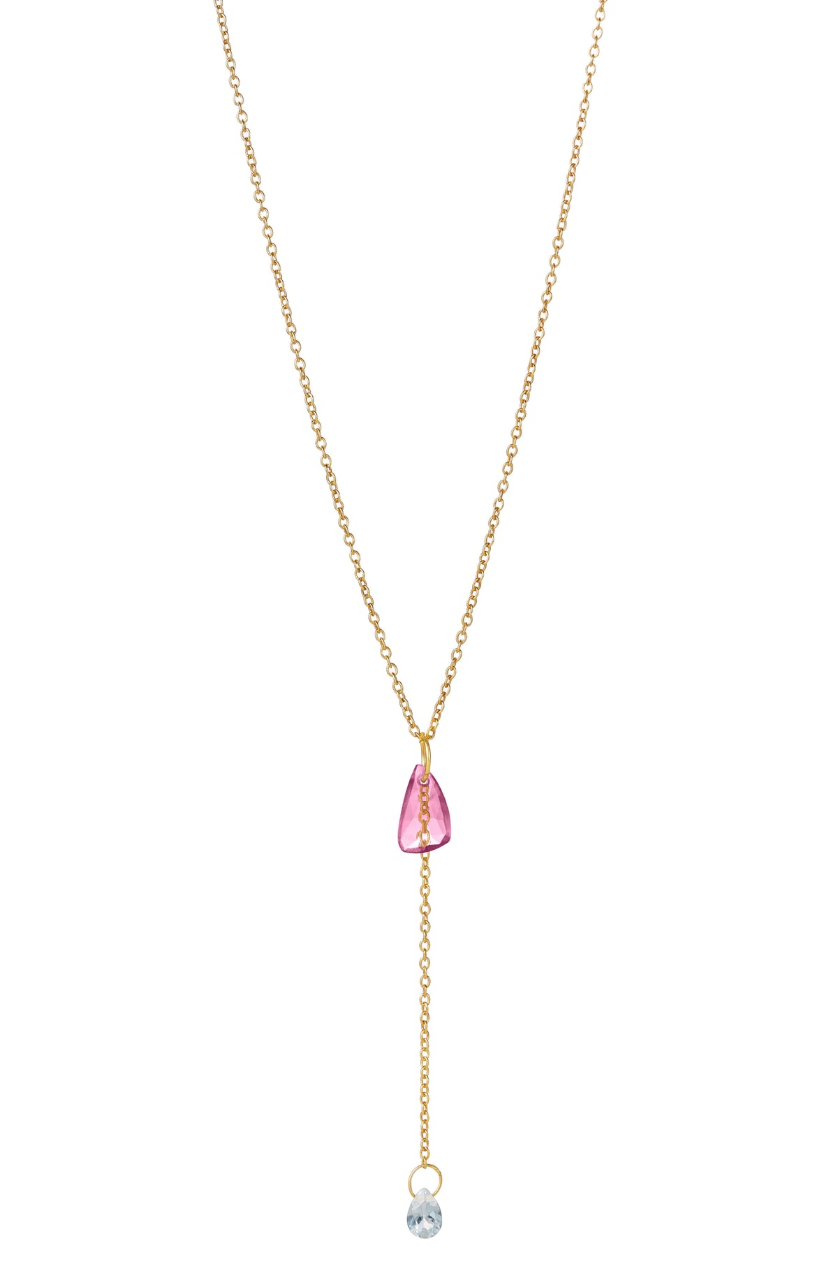 Falling Water Kette – spring break aus vergoldetem Sterling Silber mit Pink Turmalin & hellblauem Topas